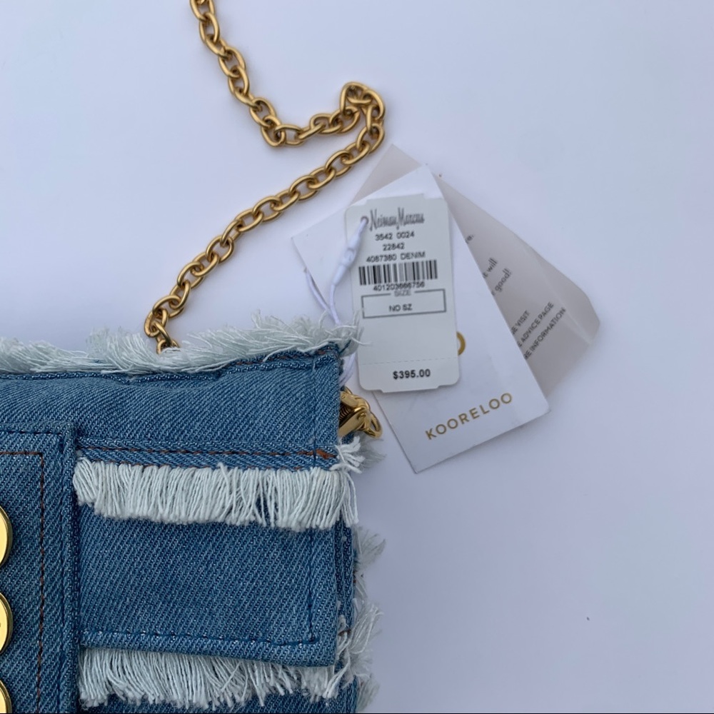 Kooreloo Amalfi Fringe Denim Crossbody Bag Gold Chain Blue - Picture 11 of 11